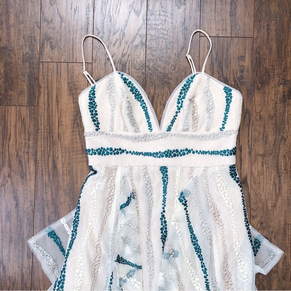 BCBGMaxAzria • Liliana Dress gown tulle net embroidered maxi cream green flowy - Picture 3 of 13